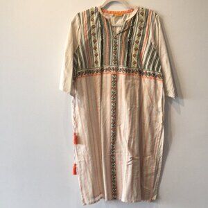 Aurelia Kurta XXL Tan Green Orange Flowers String Indian Attire